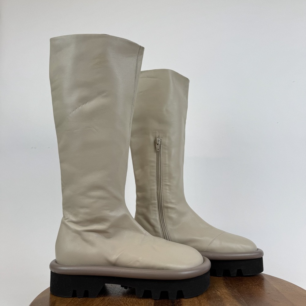 $1146 Womens JW Anderson Bumper Ivory Platform Lug Sole Knee High Boots Size 38